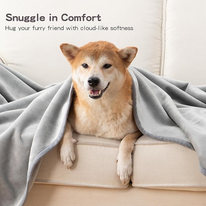 Waterproof Dog Blankets Light Grey, 30"x40" Cat Blanket for Indoor Cats, Soft Fluffy Sofa Car Bed Protector, Reversible Leakproof Flannel Puppy Blanket for Small Medium Dogs