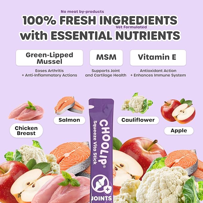 Choolip Squeeze Vita Stick Lickable Cat and Dog Treats – 49-Count Joint Support Sticks with Multivitamins, Soft Squeezable Paste for All Life Stages, Supporting Joint Health