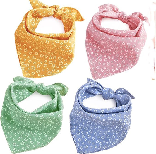 4PCS Fall Dog Bandanas Cat Birthday Cute Soft Cotton Puppy Scarfs Washable Daily Handkerchief Pink Green Blue Khaki Comfortable Gifts, Adjustable Accessories for Small Medium Large Girl Boy Pup Pet