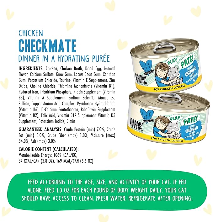 Weruva B.F.F. Play - Best Feline Friend Paté Lovers, Aw Yeah!, Chicken Checkmate with Chicken, 2.8oz Can (Pack of 12)