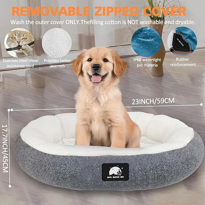 Heated Cat Bed for Small Cats, 19" Soft & Cozy Donut Pet Bed With Timer & Temp Adjustable Heating Pad for Indoor Kitten, Electric Warmer