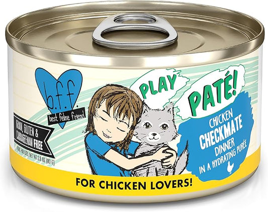 Weruva B.F.F. Play - Best Feline Friend Paté Lovers, Aw Yeah!, Chicken Checkmate with Chicken, 2.8oz Can (Pack of 12)
