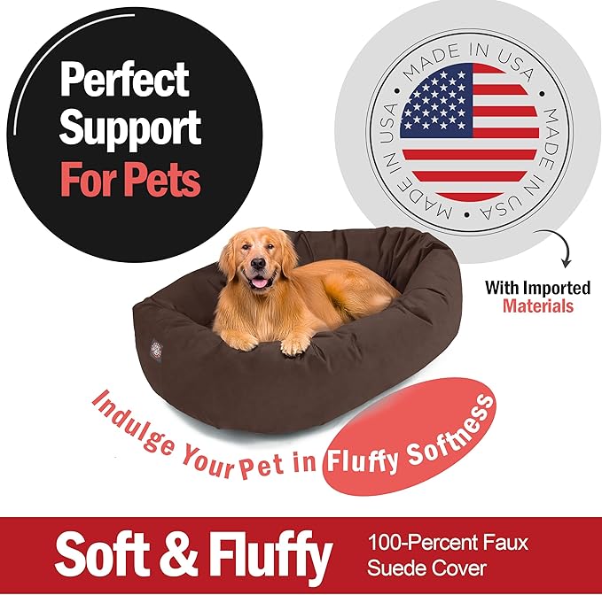 Majestic Pet 40 Inch Suede Calming Dog Bed Washable 40x29x9 (Inch) – Cozy Soft Round Donut Dog Bed w/Spine Support for Dogs to Rest Head - Pet Bed Large – Chocolate (2025)