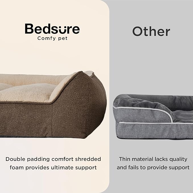 Bedsure XL Plus Orthopedic Dog Beds Large Sized Dog - Extra Thick Supportive Dogs Couch with Waterproof Washable Cover, Jumbo Comfort Pet Bed Sofa with Soft Plush Sherpa and Nonskid Bottom, Brown, 48"