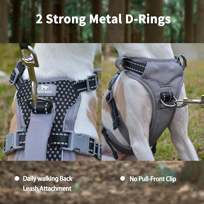 Huntboo Reflective Dog Harness with Handle, Escape Proof, No Slip, Breathable, Lightweight, Adjustable Lift Harness for Small, Medium, and Large Dogs Walking, Training, and Running Gear(Black,XS)