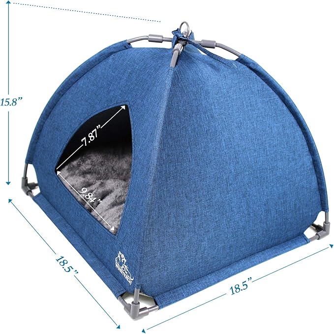 Winsterch Cat Bed Cave for Indoor Cats,Small Pet Tent Cave for Cats Kitten Small Dogs,Warming Cat House with Removable Washable Cushion (18.5'' x 18.5'' x 15.8'',Blue)