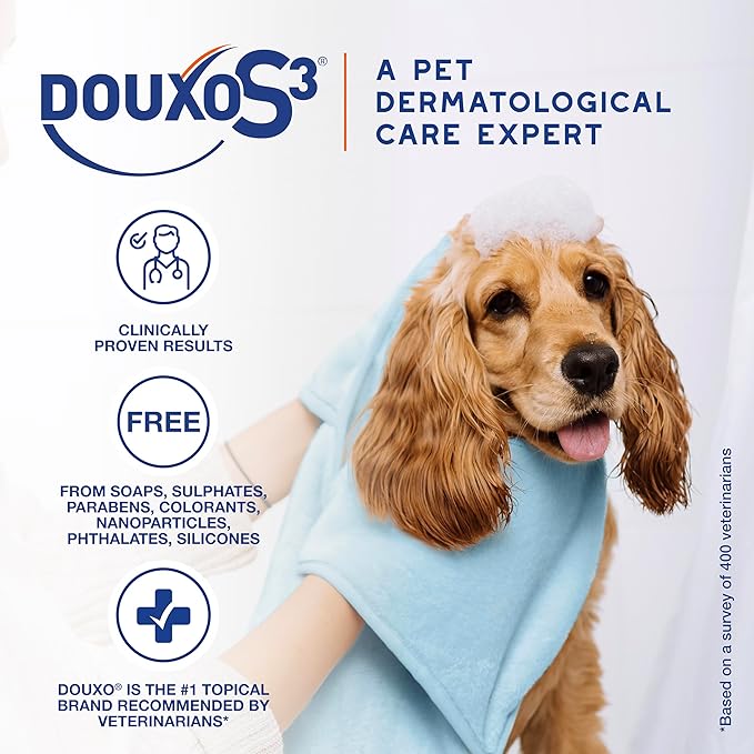 Douxo S3 Pyo Shampoo, Contains 3% Chlorhexidine & 0.5% Ophytrium, Antiseptic & Hydrating, For Bacterial or Yeast Skin Infections, For Dogs and Cats, 16.9 fl. oz. (500mL)