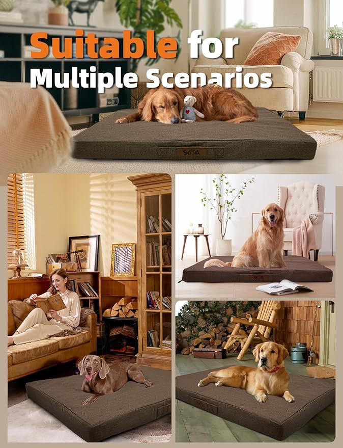 Sytopia 36-Inch Indestructible Chew-Resistant Dog Bed – Large, Waterproof & Orthopedic Pet Bed for Outdoor Use, Supports Up to 60 lbs, Machine-Washable, Great for Crates – Caramel Brown