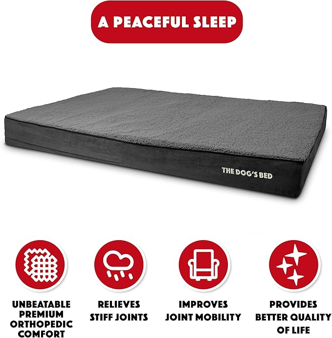 The Dog’s Bed Orthopedic Jumbo Memory Foam Dog Bed, XXXL Grey Plush, Pain Relief for Arthritis, Hip & Elbow Dysplasia, Post Surgery, Lameness, Supportive, Waterproof Washable Cover