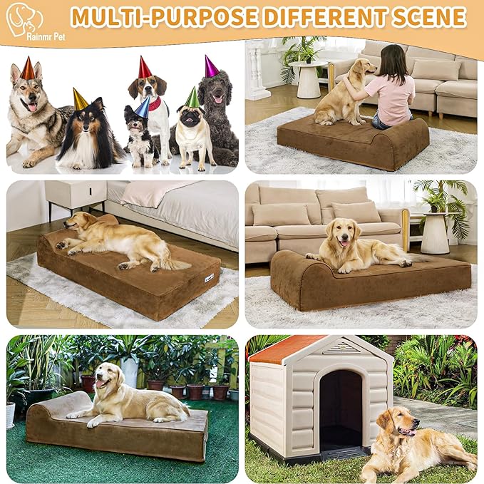 Orthopedic Dog Beds for Large Dogs, 7" Memory Foam Dog Beds with Waterproof Liner, Chew Proof Microsuede Cover, Removable and Washable, Nonskid Bottom, 48"x30"x7" L Chocolate