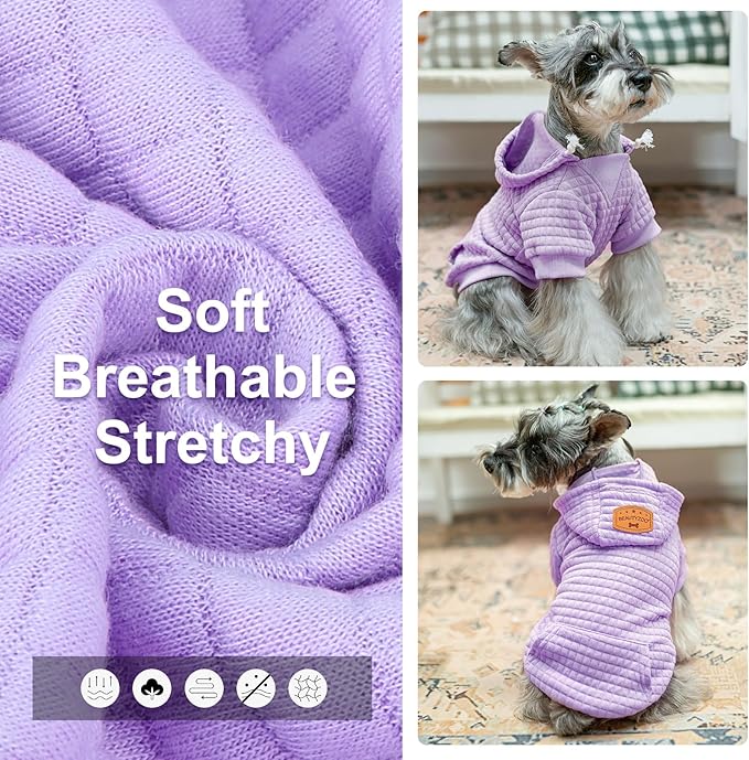 BEAUTYZOO Small Dog Hoodie Sweater with Pockets, Dog Clothes for Small Medium Dogs Boy Girl, Waffle-like Laminated Cotton Pet Coats with Hat and Leash Hole, All Weather Coat for Puppy Doggie Chihuahua
