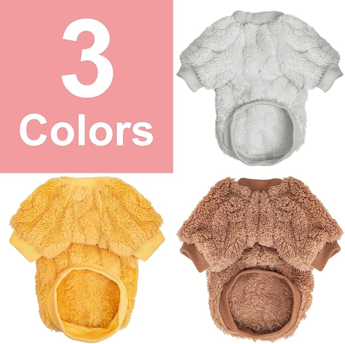 Dog Sweater, 3 Pack Dog Sweaters for Small Dogs or Cats, Girl or Boy, Warm Dog Clothes Shirt Coat for Winter Christmas (Beige, Coffee, Yellow, Large)