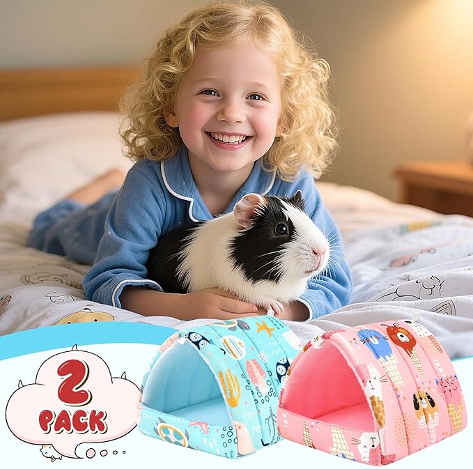 UPINS 2 Pack Guinea Pig Hideout,Guinea Pig Bed Washable Small Animal House Cage Accessories for Mouse Chinchillas Hamsters Hedgehogs Ferrets Bearded Dragons and Rats(Ocean Ice Cream)
