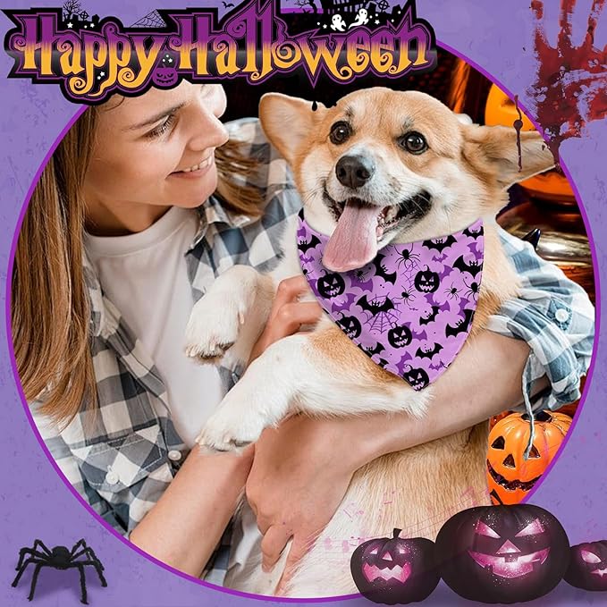 XPUDAC 100 Pieces Halloween Dog Bandanas, Dog Bandanas Bulk Bib Washable Adjustable Hankerchief for Small Medium Dogs Holiday Halloween Pet Costume Accessories