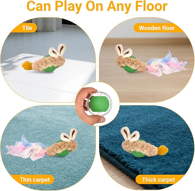 Interactive Cat Toys for Indoor Cats, Motion Activate Ca t Toy, Smart Kitten Rolling Ball Moving Ball Toys, Rechargeable Cat Ballfor Enrichment Exercise (Green)