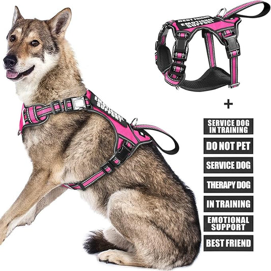 WINSEE Service Dog Vest No Pull Dog Harness with 7 Dog Patches, Reflective Pet Harness with Durable Soft Padded Handle for Puppies, Small, Medium, Large, and Extra-Large Dogs
