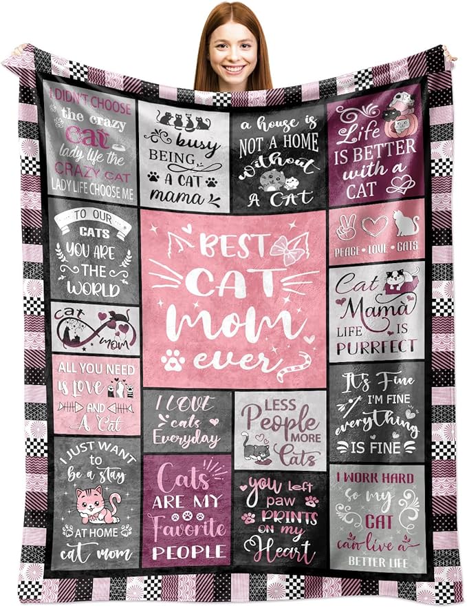 Cat Mom Blanket Gifts for Cat Lover Soft Flannel Throw Blanket Cats Gifts for Women Cats Themed for Decer Couch Bedding 60"x50"