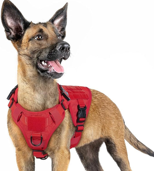rabbitgoo Tactical Dog Harness for Small, Heavy Duty Pet Harness with Handle, No-Pull Service Vest Small Breed, Adjustable Military Dog Vest for Training Hunting Walking, Red, S