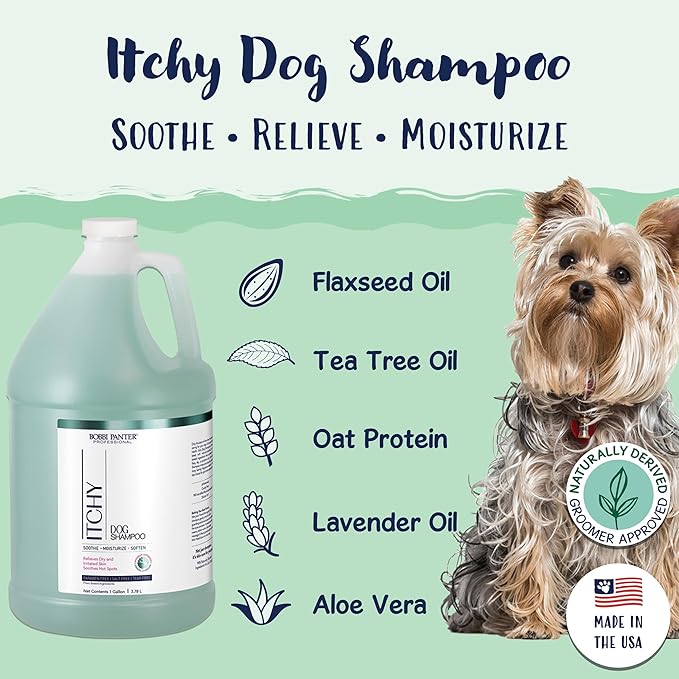 Bobbi Panter Dog Shampoo - Made in USA - All Natural Formula for Itch Relief & Soothing Skins, Concentrated 16:1 for Professional Groomers - Green Apple Scent, 1 Gallon