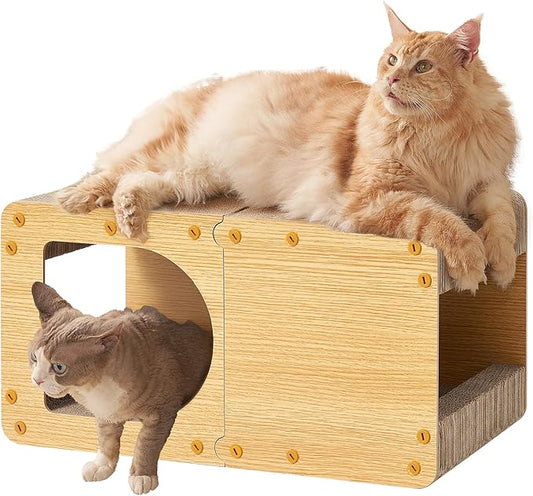 EHEYCIGA Cardboard Cat Scratcher House, 23-Inch Corrugated Cat Scratcher for Indoor Cats, Extra Large Scratching Board Pad, Brown
