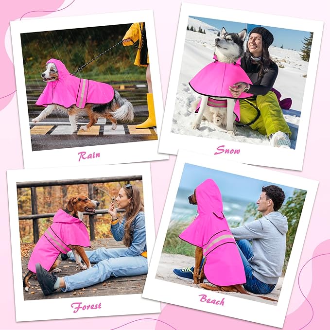 Weesiber Dog Raincoat, Waterproof Dog Rain Jacket with Leash Hole, Hooded Pet Poncho Lightweight Puppy Coat for Small Dogs (S, Pink)