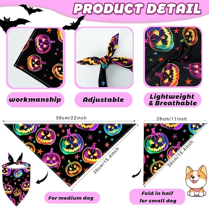 XPUDAC 100 Pieces Halloween Dog Bandanas, Dog Bandanas Bulk Bib Washable Adjustable Hankerchief for Small Medium Dogs Holiday Halloween Pet Costume Accessories