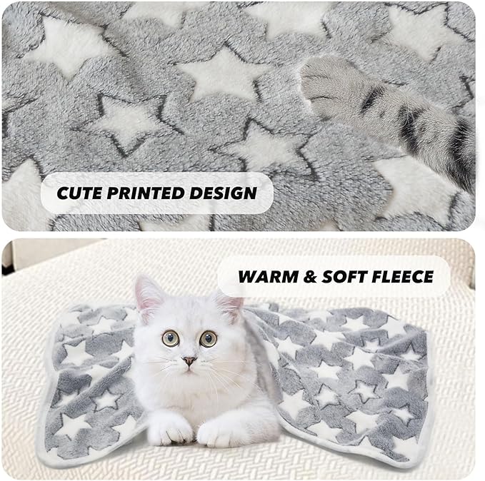 1 Pack 3 Puppy Blankets for Large Dogs Super Soft Warm Sleep Mat Grey Cute Print Fluffy Fleece Pet Throw Dog Blankets for Medium Dogs Cats,Star&Bone&Love-Large(40"x30")