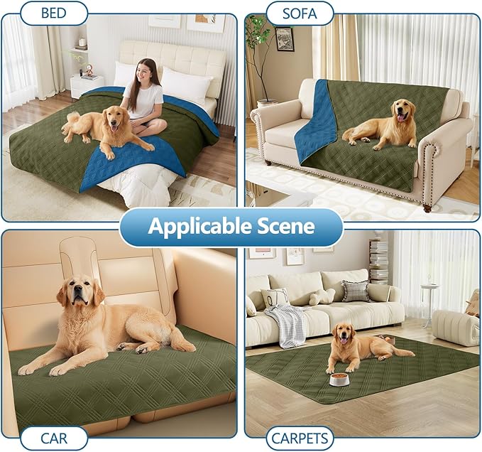 hyha Waterproof Dog Blanket, Reversible Pet Bed Blanket, Soft Sofa Couch Cover for Dogs Washable, Waterproof Pet Couch Covers for Sofa Puppy Cats Furniture Protector(52"x82", Green/Navy Blue)