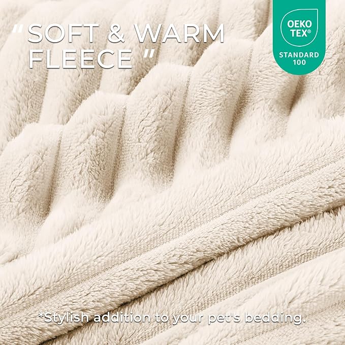 LINENLUX 1 Pack 3 Soft Fleece Dog Blanket for Pet Washable Warm Cat Puppy Fluffy Calming Flannel Beige Medium