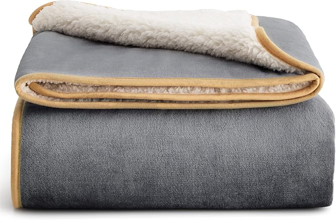 Bedsure Waterproof Blanket for Bed - Sherpa Fleece Waterproof Dog Blankets for Large Dogs, Pet Blankets for Bed/Couch, Soft Plush Reversible Furniture Protector, Twin Size, 80"x60", Grey