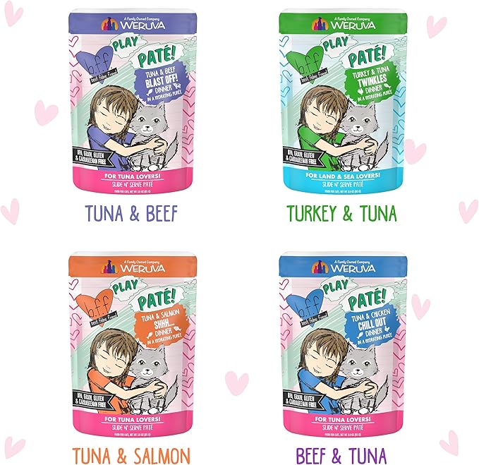 Weruva B.F.F. Play - Best Feline Friend Paté Lovers, Aw Yeah!, Paté Partay! Variety Pack, 3oz Pouch (Pack of 12)