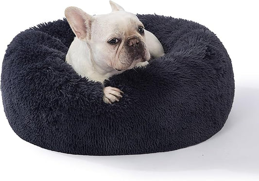 SAVFOX Plush Calming Donut Dog Beds for Small Dogs, Medium, Large & X-Large Breeds, Comfy Cuddler Dog Bed and Cat Bed in Faux Fur, Washable, Multiple Sizes S-XXL