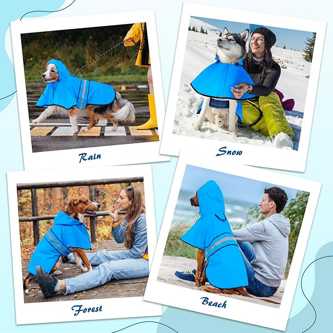 Weesiber Dog Raincoat, Waterproof Dog Rain Jacket with Leash Hole, Hooded Puppy Rainwear Poncho Slicker for Walking (M, Blue)