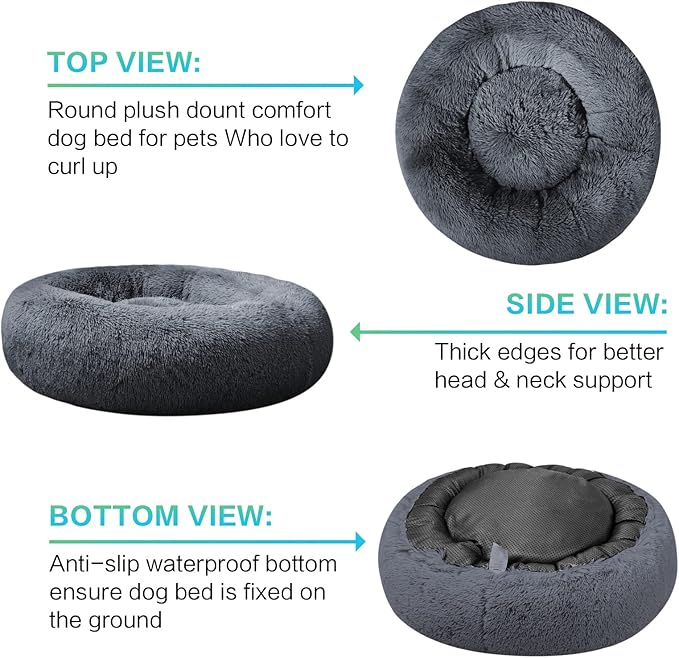 SAVFOX Plush Calming Donut Dog Beds for Small Dogs, Medium, Large & X-Large Breeds, Comfy Cuddler Dog Bed and Cat Bed in Faux Fur, Washable, Multiple Sizes S-XXL