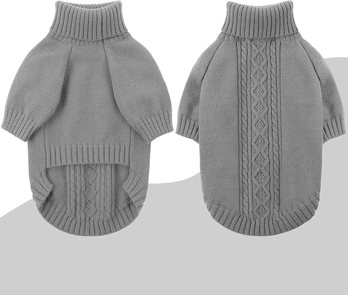 SAWMONG Dog Sweater for Medium Dogs, Turtleneck Knitted Pullover Sweater Sweatshirt, Classic Winter Warm Pet Sweater for Boy Girl Pet Chihuahua, French Bulldog, Golden Retriever, Pug, Cat (Grey, M)