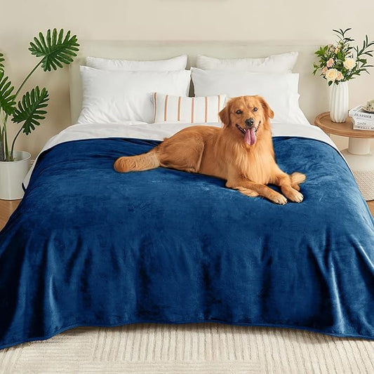 Waterproof Blanket 80"x90" for Adults, Reversible Waterproof Bed Cover for Dogs Cats Pets, Soft Leakproof Blanket for Bed Couch Sofa Furniture Protector, Navy Blue/Light Grey