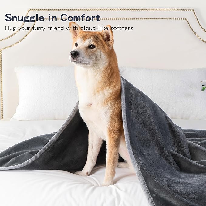 Waterproof Dog Blankets Dark Grey, 30"x40" Cat Blanket for Indoor Cats, Soft Fluffy Sofa Car Bed Protector, Reversible Leakproof Flannel Puppy Blanket for Small Medium Dogs