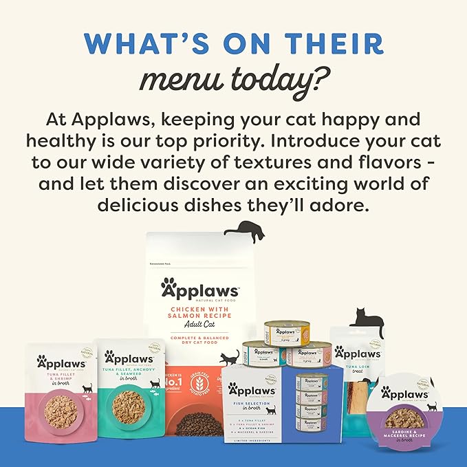 Applaws Natural Wet Canned Cat Food, Limited and Natural Ingredients, High Protein with No Artificial Additives, Fish Selection Variety Pack in Broth (12 x 2.47oz Cans)