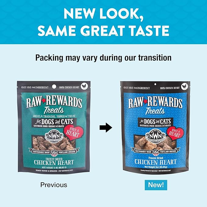 Northwest Naturals Raw Rewards Freeze-Dried Chicken Heart Treats for Dogs and Cats - Bite-Sized Pieces - Healthy, 1 Ingredient, Human Grade Pet Food, All Natural, Proudly Made in USA, 3 Oz