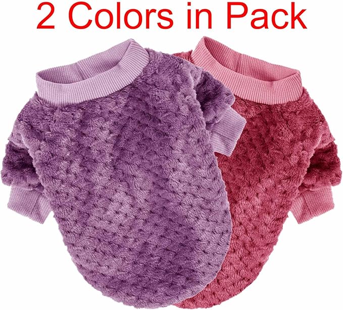 Dog Sweater, 2 or 3 Pack Dog Sweaters for Small Medium Dogs or Cat, Warm Soft Flannel Pet Clothes for Dogs Girl or Boy, Dog Shirt Coat Jacket (X-Small, Burgundy+Rosy)