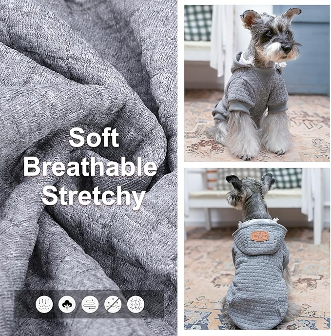 BEAUTYZOO Small Dog Hoodie Sweater with Pockets, Dog Clothes for Small Medium Dogs Boy Girl, Waffle-like Laminated Cotton Pet Coats with Hat and Leash Hole, All Weather Coat for Puppy Doggie Chihuahua