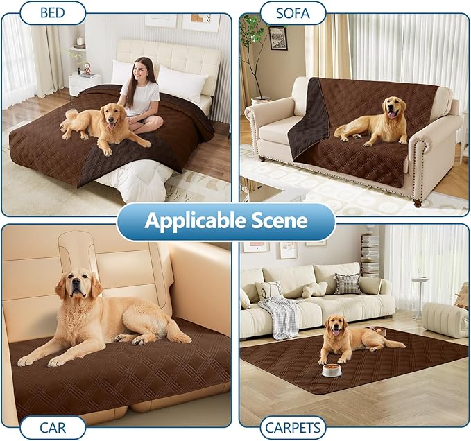hyha Waterproof Dog Blanket, Reversible Pet Bed Blanket, Soft Sofa Couch Cover for Dogs Washable, Waterproof Pet Couch Covers for Sofa Puppy Cats Furniture Protector(52"x82", Brown/Chocolate)