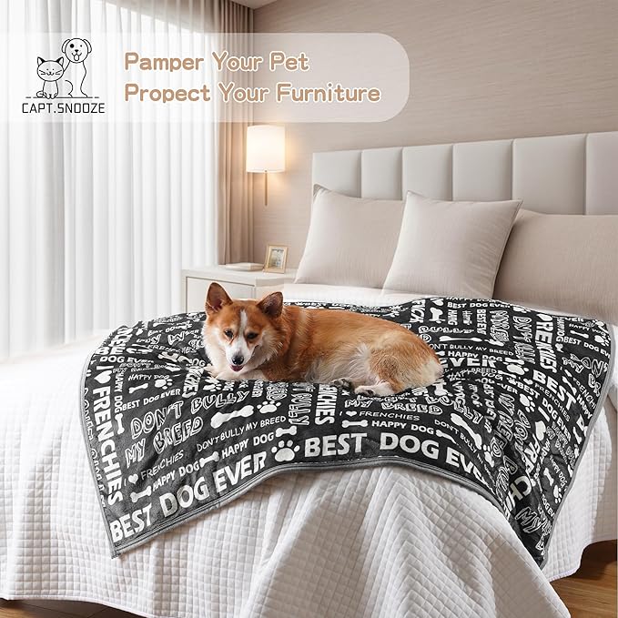 Waterproof Dog Blankets Pet Blanket 60"x80", Soft Fluffy Sofa Car Bed Protector, Reversible Sherpa Fleece Dog Blanket for Large Dogs (Letters)