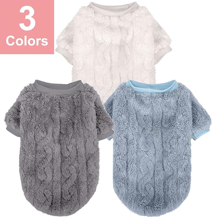 Dog Sweater, 3 Pack Dog Sweaters for Small Dogs or Cats, Girl or Boy, Warm Dog Clothes Shirt Coat for Winter Christmas (Light Grey, Light Blue, White, XX-Small)