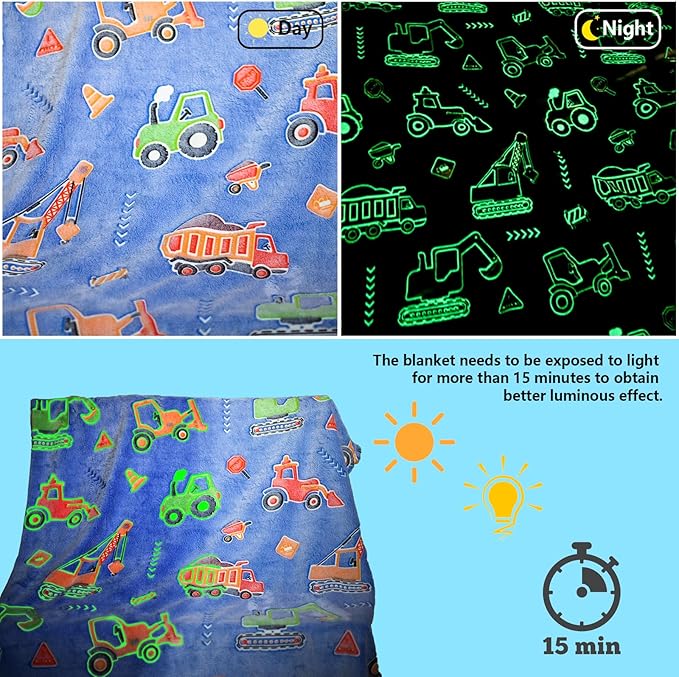 Halloween Car Theme Gifts for Kids Glow in The Dark Truck Blanket with Storage Bag, Soft Throw Blanket for Boys, Christmas & Birthday Present, 50"x60" Blue