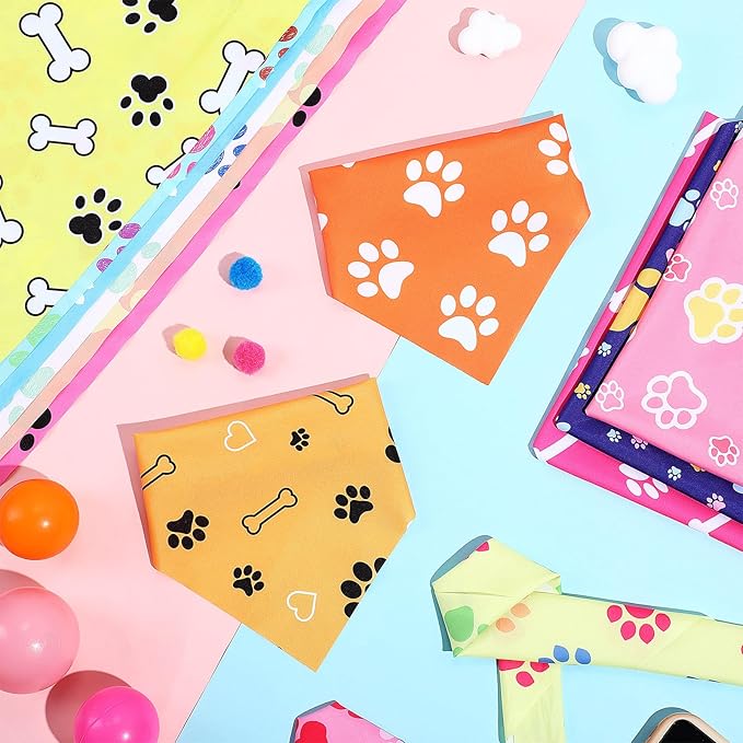 Abbylike 100 Pcs Paw Print Dog Bandanas Bulk Soft Triangle Kerchief Bibs Scarf Set for Pets Dogs Walking Photo Props Pets Shops Adoption Events Halloween Gifts Party Costume (25.6 x 17.7 x 17.7 Inch)