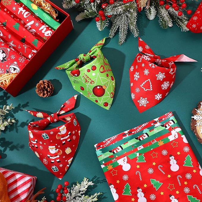 Preboun 200 Pieces Christmas Dog Bandanas Bulk Green and Red Dog Bandanas for Dogs Xmas Dog Kerchief Set Holiday Dog Bandanas for Christmas Puppy Small Large Dog Costume Accessories