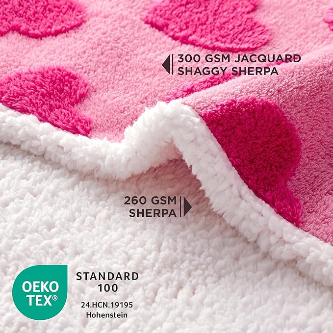 Lesure Waterproof Puppy Blanket for Medium Dogs - Washable Double Sided Dog Blankets with Warm Jacquard Shag and Soft Sherpa Fleece, Pet Cat Blanket for Couch Protection, Love Pattern Design,Pink