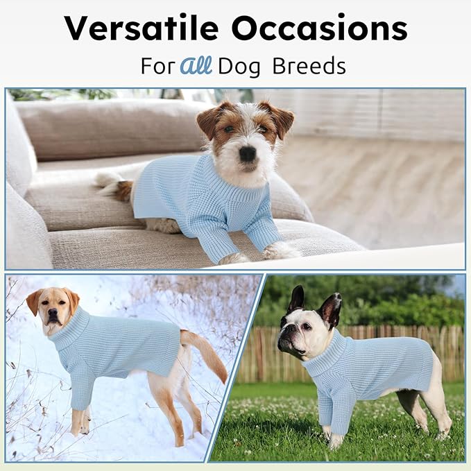 Queenmore Sweater for Dogs, Dog Sweaters for Medium Dogs, Waffle Knit Doggie Sweater with Long Sleeve, Puppy Sweaters for Medium Dogs Girl, Cat Christmas Sweater, Blue M