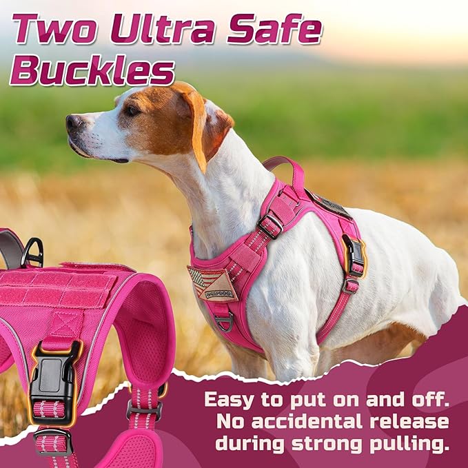 rabbitgoo Tactical Dog Harness Medium Sized Dog, No Pull Military Service Vest with Handle & Molle, Easy Control for Training Walking, Adjustable Reflective Straps, Rose Red, M